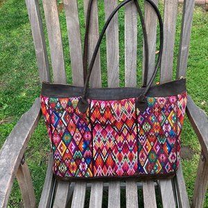 Gypsies and Debutantes style suede & huipil tote (horizontal)